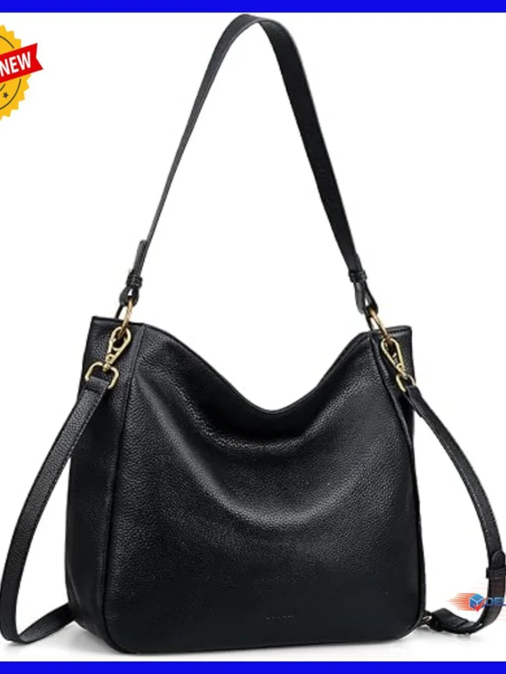 Genuine Leather Hobo Crossbody Bag with 2 Detachable Straps, 7L Capacity